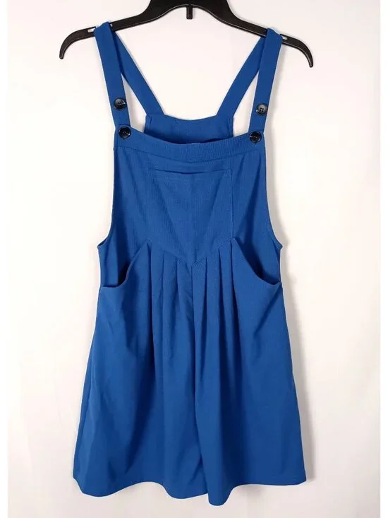 Halara Waffle Short Overalls S Blue Adjustable Straps Stretch Pockets - Picture 2 of 7